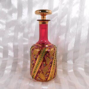 Pink Heavily Decorated Glass Decanter with Matching Stopper # 26287